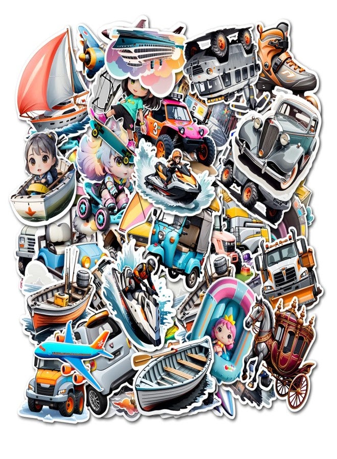 EXO DECOR Mixed Transportation Pack of 60 PCS Airplane Car Truck Bike Aeshthetic Stickers for Laptops, Guitars, Phones, Pads, Skateboards, Bicycles, Motorcycles, Helmets - Waterproof_1332 A - Image 1